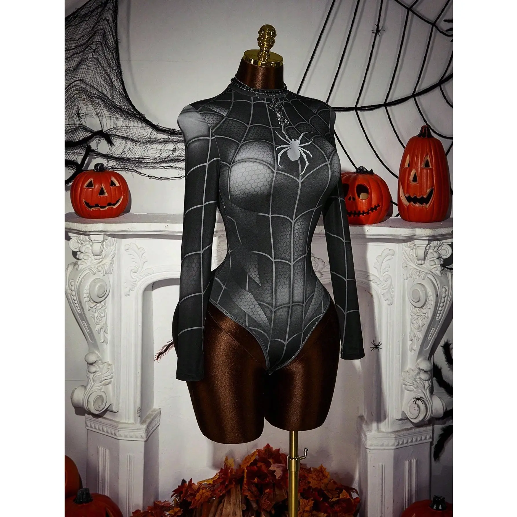Latest Women's Fashion Full-Body Printed Bodysuit with Long Sleeves halloween costume party