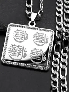 Islamic Arabic Quran Allah God Square Medal Pendant Necklace for Women Men Gold Color Muslim Rhinestones Amulet Gift