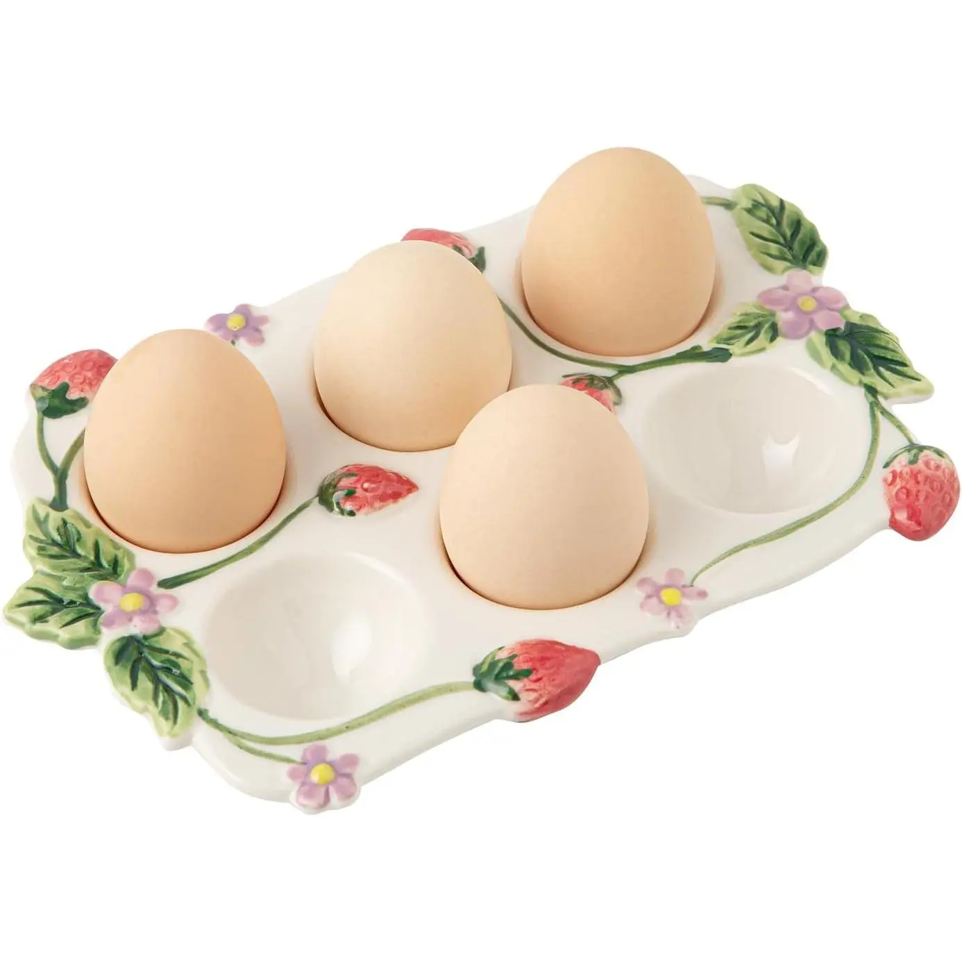 1-Piece Rectangular Vintage Ceramic Deviled Egg Serving Platter - 6-Cup Capacity, Sturdy Glossy Finish, Embossed Strawberry Vines, Farmhouse Kitchen Decor Tableware for Country Kitchens, Ceramics Plate