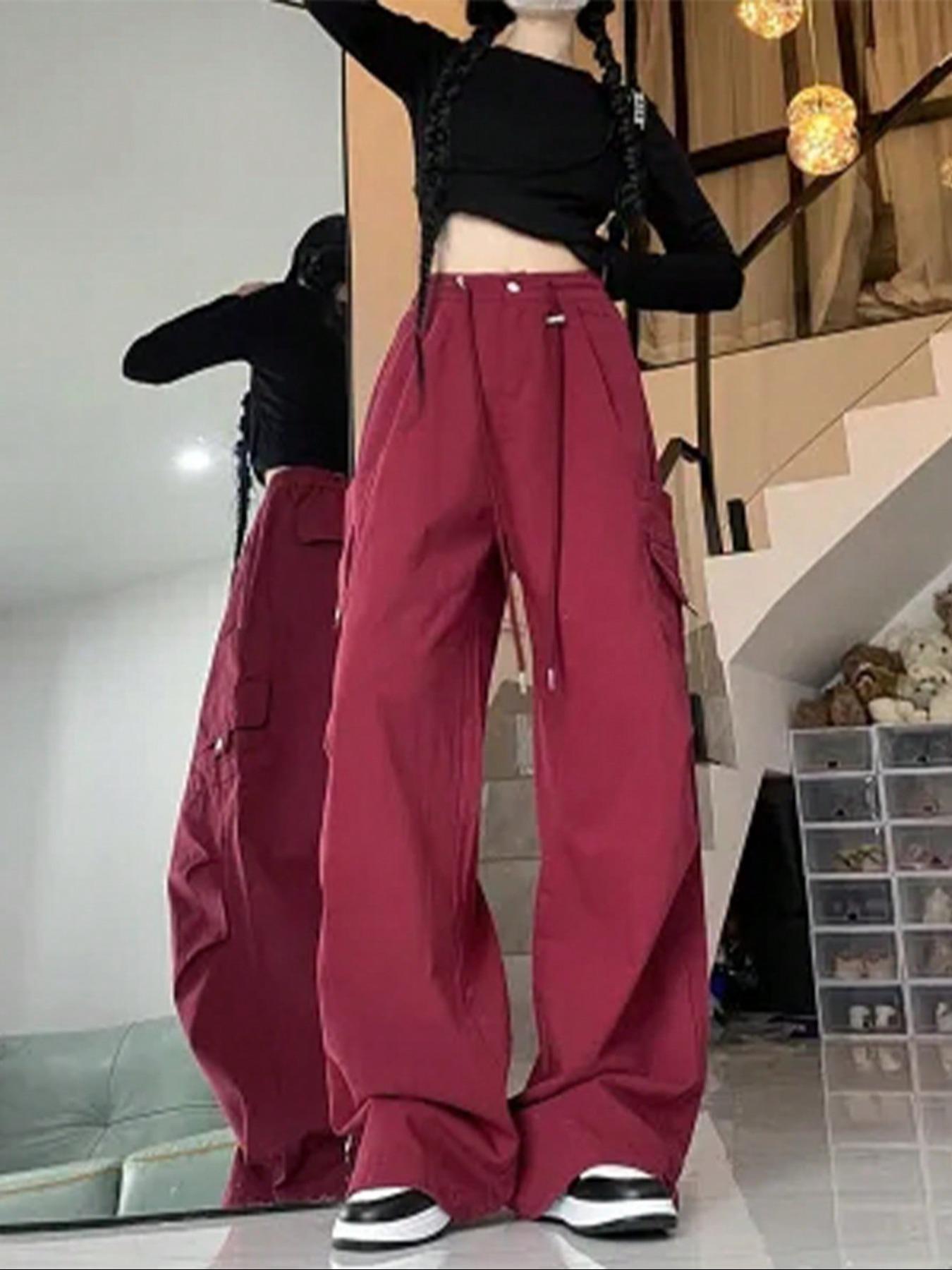 Women's Solid Wide Leg Pants, Loose Legged Pants, Baggy Legged Pants, Casual Comfy Trousers for Daily Wear, Ladies Bottoms for All Seasons