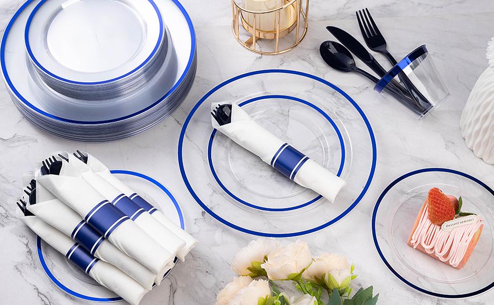 Goodluck 175PCS Dark Blue BPA-Free Food-Grade Disposable Tableware Set for 25 Guests, Including Dinner & Dessert Plates, Napkins, Cutlery, Cups for Parties, Christmas