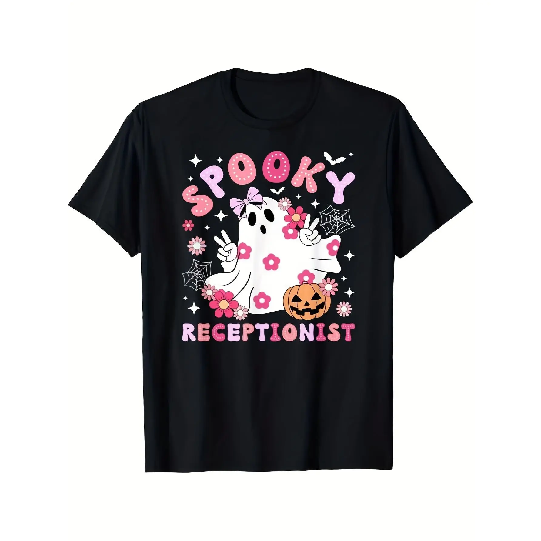 Spooky & Groovy Receptionist T-Shirt - Office Costume Gift, Soft Breathable  Retro Graphic Tee, Unisex Casual Wear S-XXXL, Funny Reception Desk Apparel