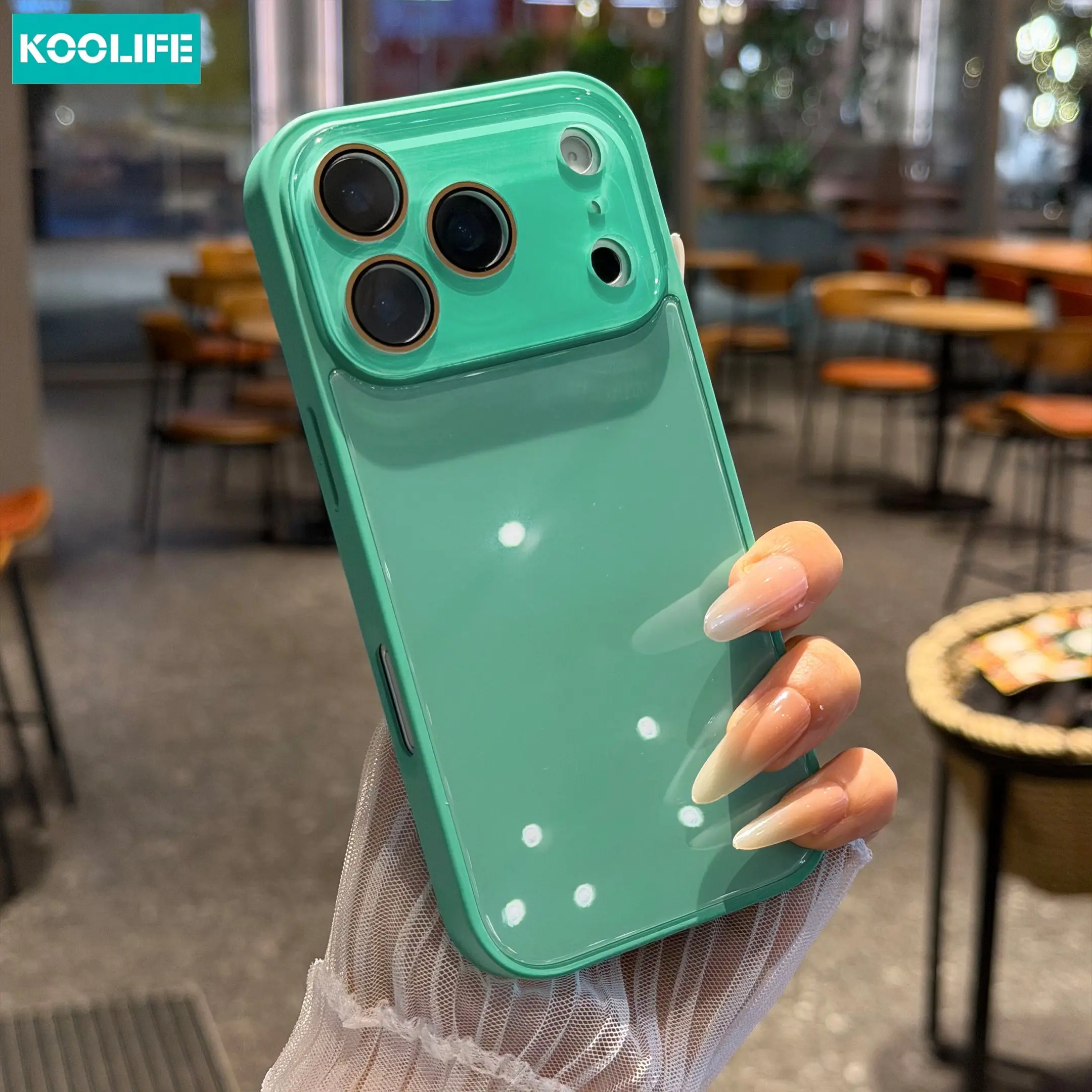 KOOLIFE Solid Color Glossy Glass Phone Case, Full Lens Coverage Shockproof Hard Shell, Anti-Scratch & Anti-Fingerprint, Compatible with iPhone 17/17 Pro/17 Pro Max/16/15/14/13/12/11, Minimalist Aesthetic Phone Accessory