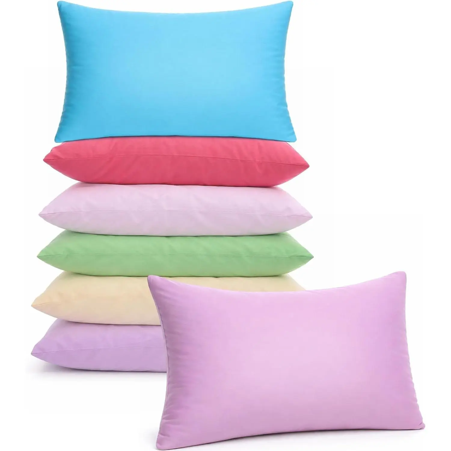 6-Pack Compact Rectangular Single Solid Cotton Mini Pillows (9.1x13.8in) - Soft, Breathable Indoor Furniture Accessories for Kids' Daycare Nap, Travel Use