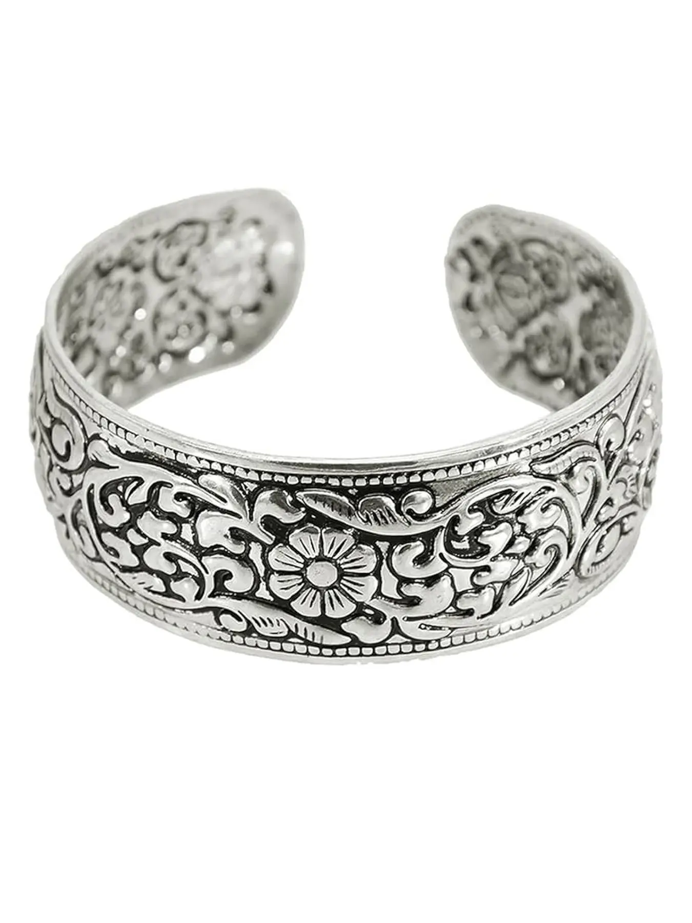 Vintage Carved Flower Cuff Bracelet for Women Fashion Open Upper Arm Wrist Band Stackable Wide Bangle Wristbands Adjustable Armlet Armband Bicep Bracelet Personalized Ethnic Statement Jewelry Casual Trendy Jewelry