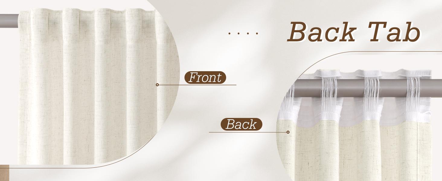 Linen Curtains 96 Inches Long for Living Room 2 Panels Back Tab Modern Farmhouse Light Filtering Soft Linen Draperies Privacy Boho Long Curtains for Bedroom Dining Ivory Cream W52 x L96