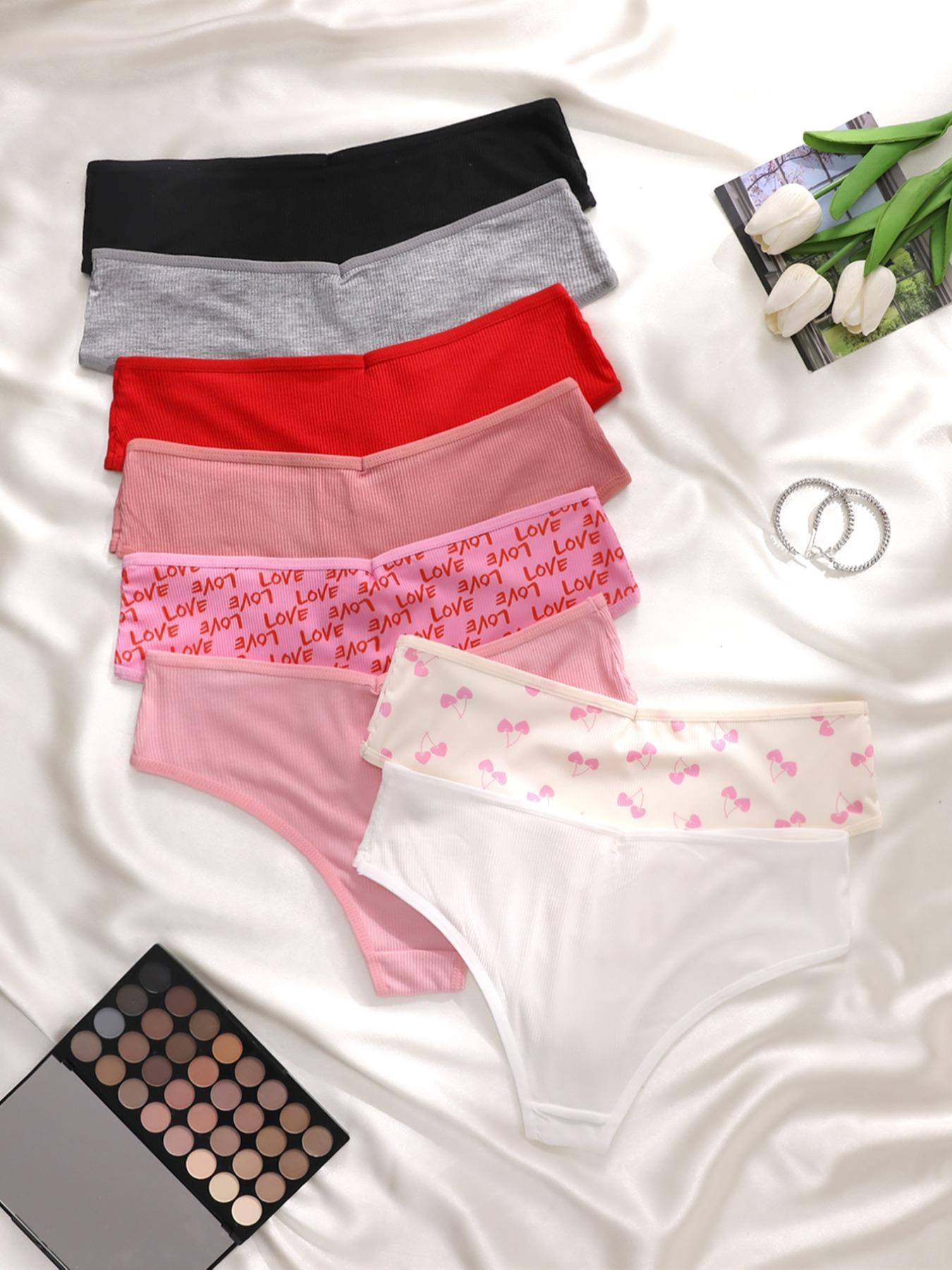Women's Plain/Cherry/Letter Print Brief, Soft Comfy Breathable Panty for Daily Wear, Underwear for All Seasons