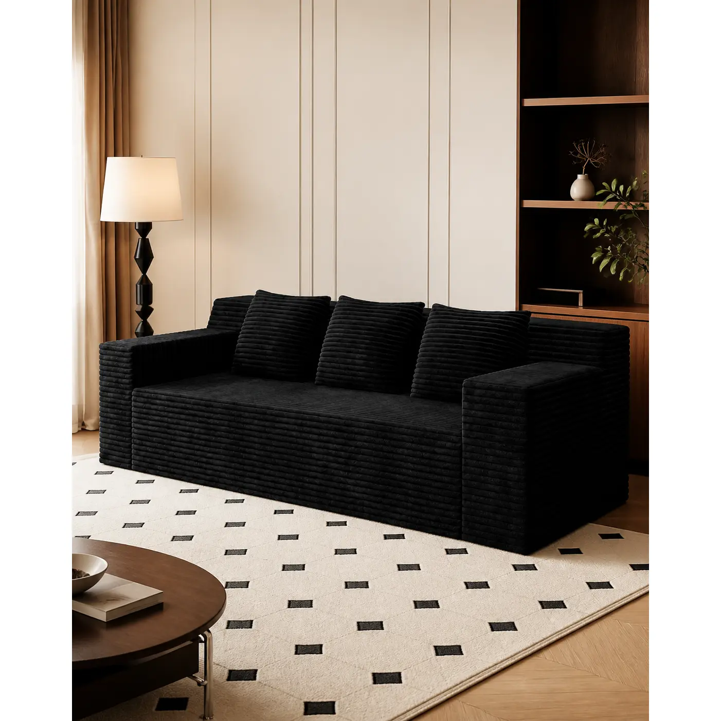 71" Modern Corduroy Cloud 3-Seater Sofa - Fixed Arms, Deep Seat Memory Foam, Fabric Cover, Pre-Assembled Comfy Indoor Couch for Living Room, Bedroom