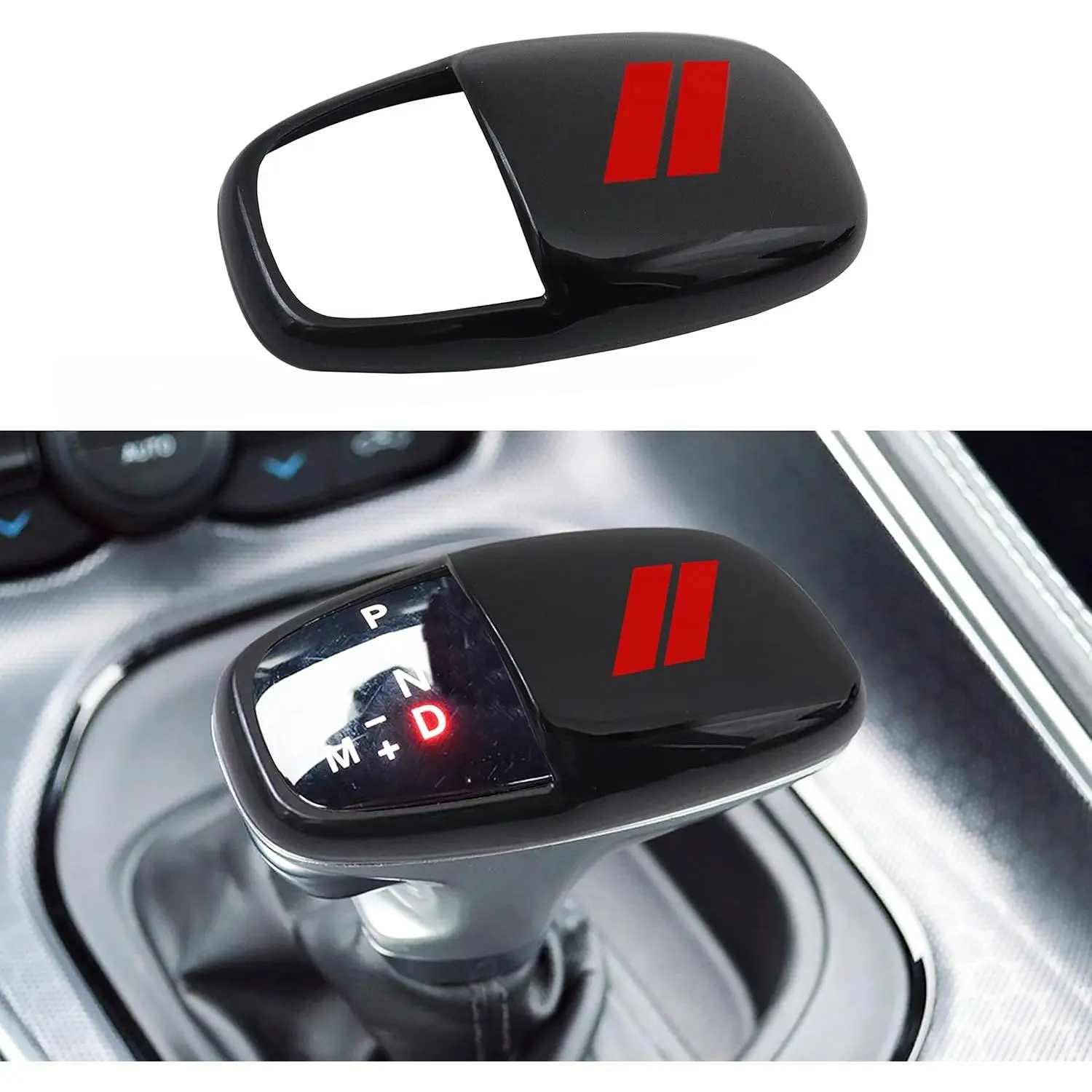 Gear Shift Knob Head Cover for Dodge Charger Accessories 2015-2023 Challenger 2015-2024 Durango 2016-2025 2026 ABS Interior Shell Insert Decoration Protector Gear Shifter Cover (Red Trim)