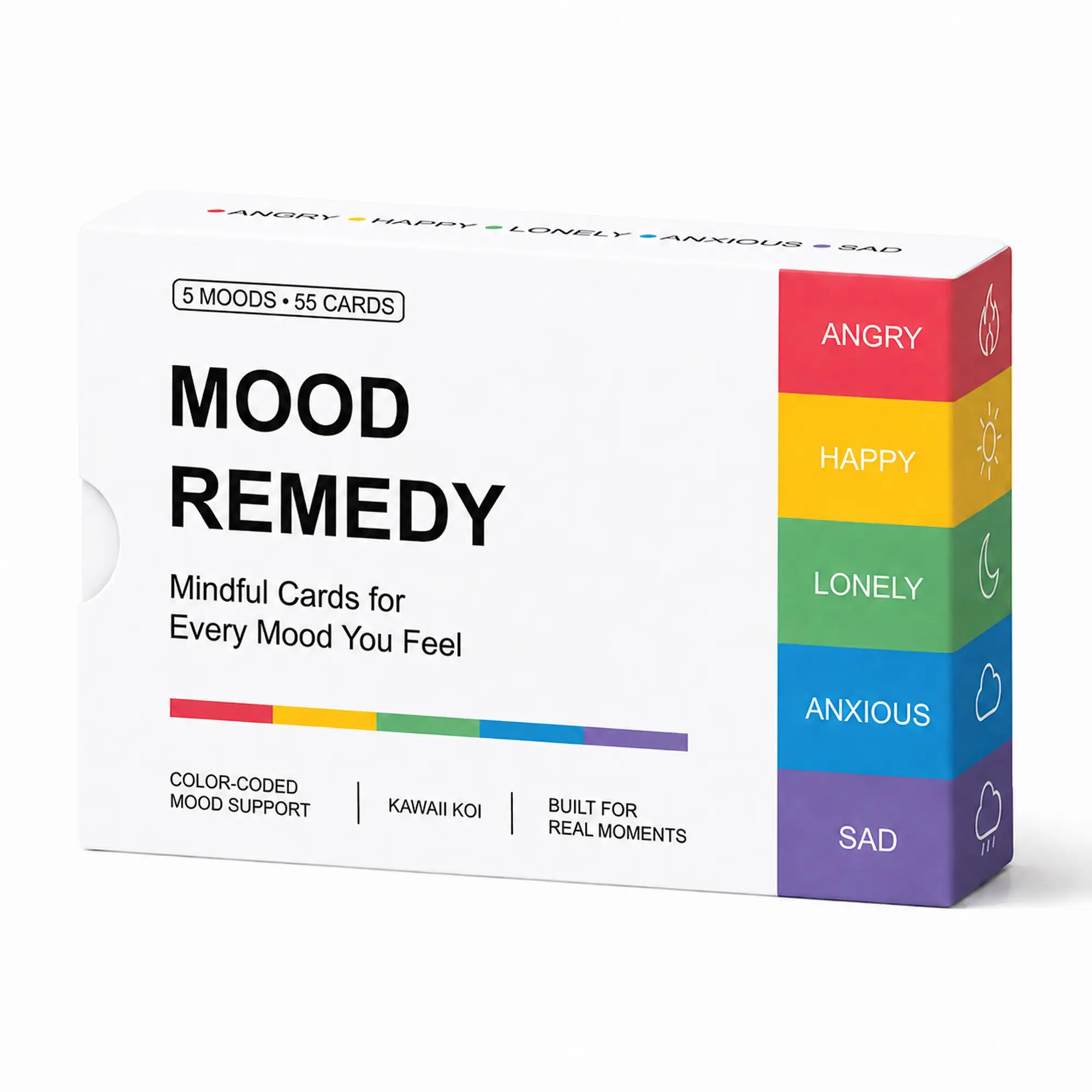 Color-Coded Mood Check-In Card Deck, 5 Mood Categories Encouragement Cards with Writeable Backs, Daily Affirmation & Reflection Cards in Gift-Ready Box for Desk, Travel, Friends & Gifts