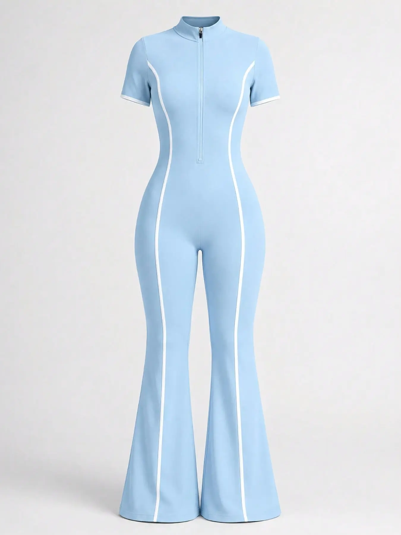 Women's Sporty Colorblock Zipper Romper, Sleeveless Fitted Breeches, Yoga Jumpsuit, Ideal for Daily Wear, Outdoor Activities, Fitness