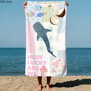 Exotic Summer Collage Whale Shark Beach Towel | Tropical Coconut & Fish Sand-Free Microfiber Towel