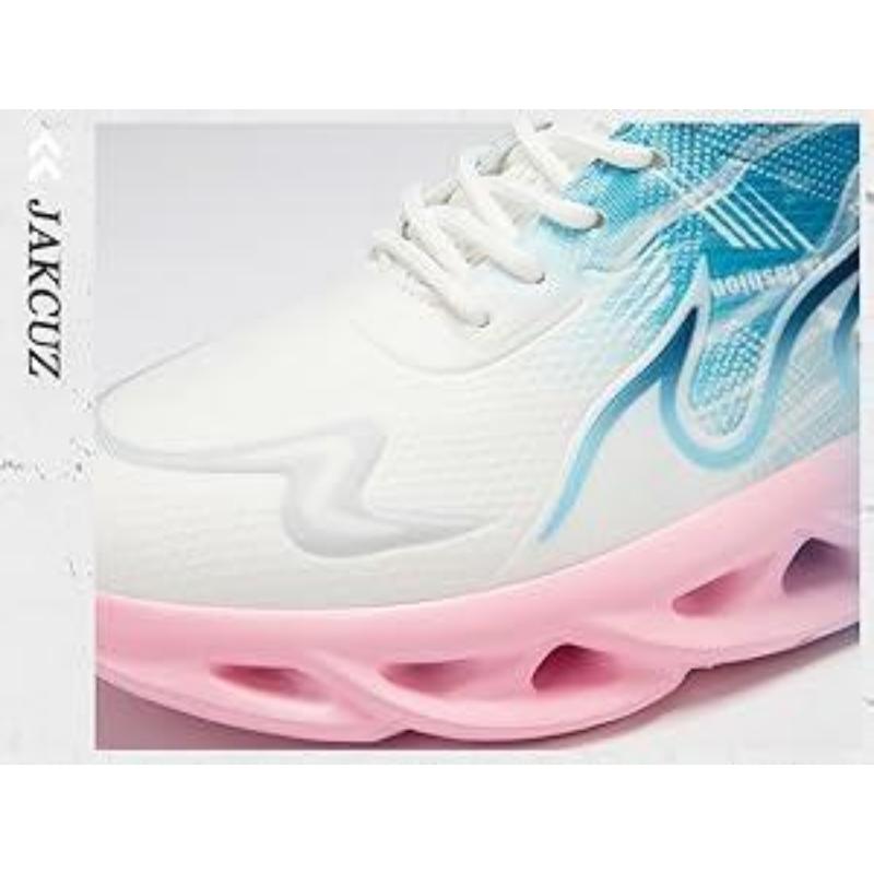 (New)Men's Large Breathable Mesh Athletic Running Shoes - Shock absorbent, soft-soled sneakers, white/grey and blue/pink gradients, lace-up low top, perfect for casual and travel workout