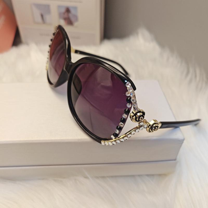 2026 New Arrival Women’s Camellia Rhinestone Glasses – Anti-Reflective Lenses Metal Hinges Elegant Daily Wear Eyewear, TikTokShopBlackFriday Christmas