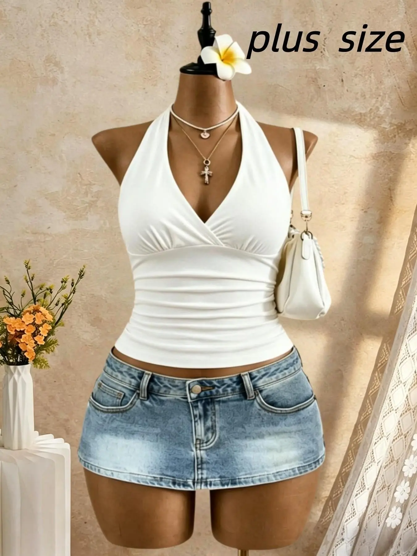 Plus Size Versatile Basic Solid Leopard Print Halter Top for Women, Stylish and Comfortable Backless Vest, Perfect for Daily Wear