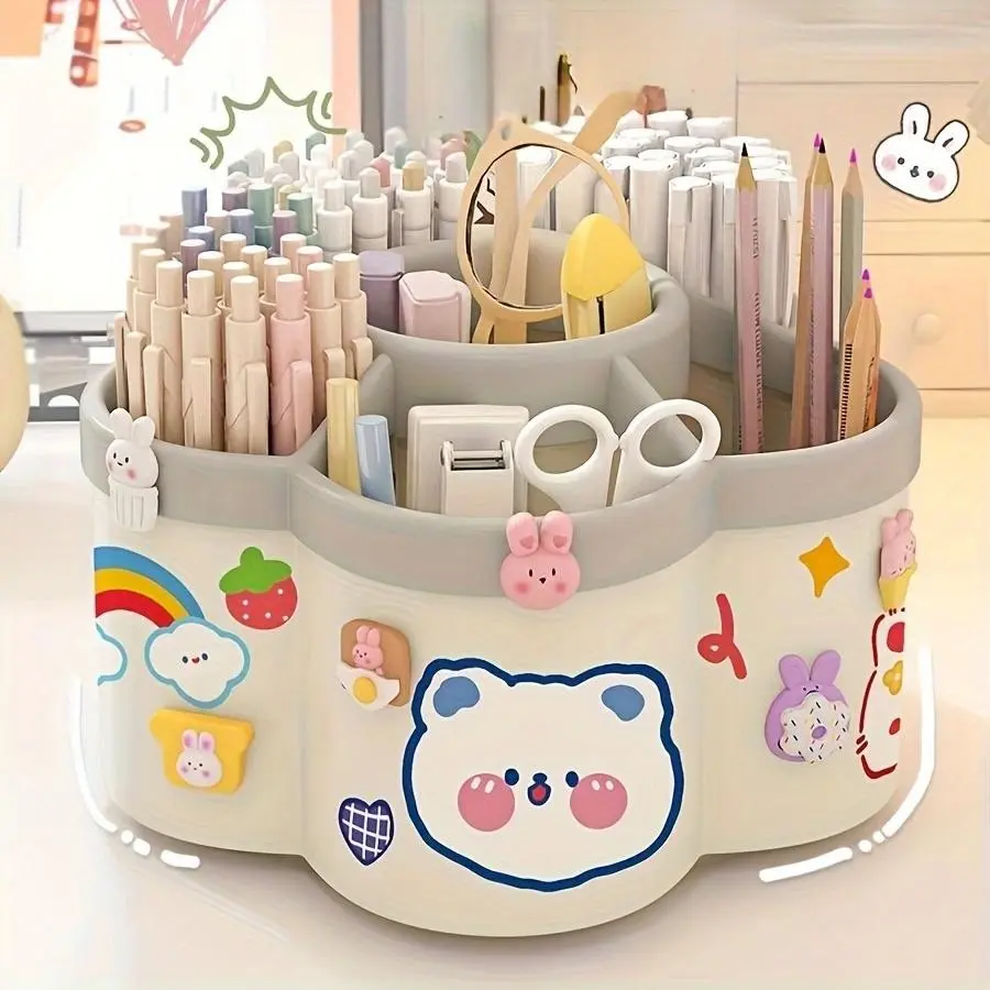 360-Degree Rotating Pen Holder, Large Capacity Multi-Functional Desk Organizer, Cute Pencil Cup for Office, School, Home, Art Supplies