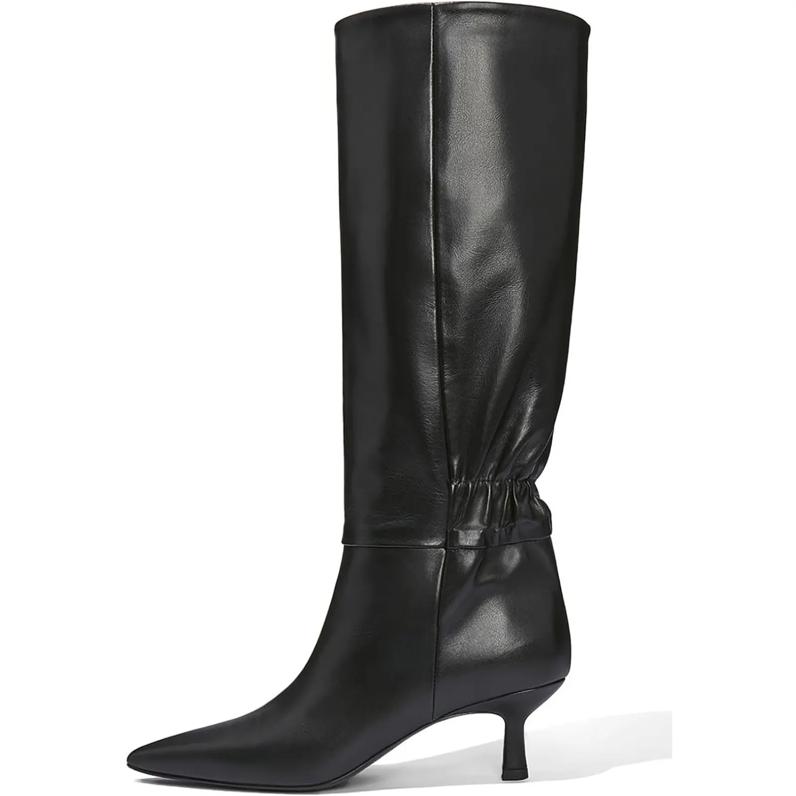 Coutgo Womens Kitten Heel Knee High Boots Pointed Toe Tall Boots Pull On Winter Dress Long Boot Shoes
