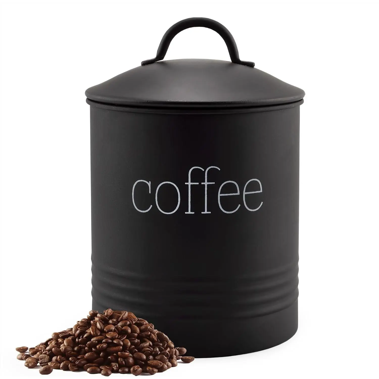 Enamelware Black Coffee Canister; Modern Farmhouse Style Coffee Storage for Kitchen