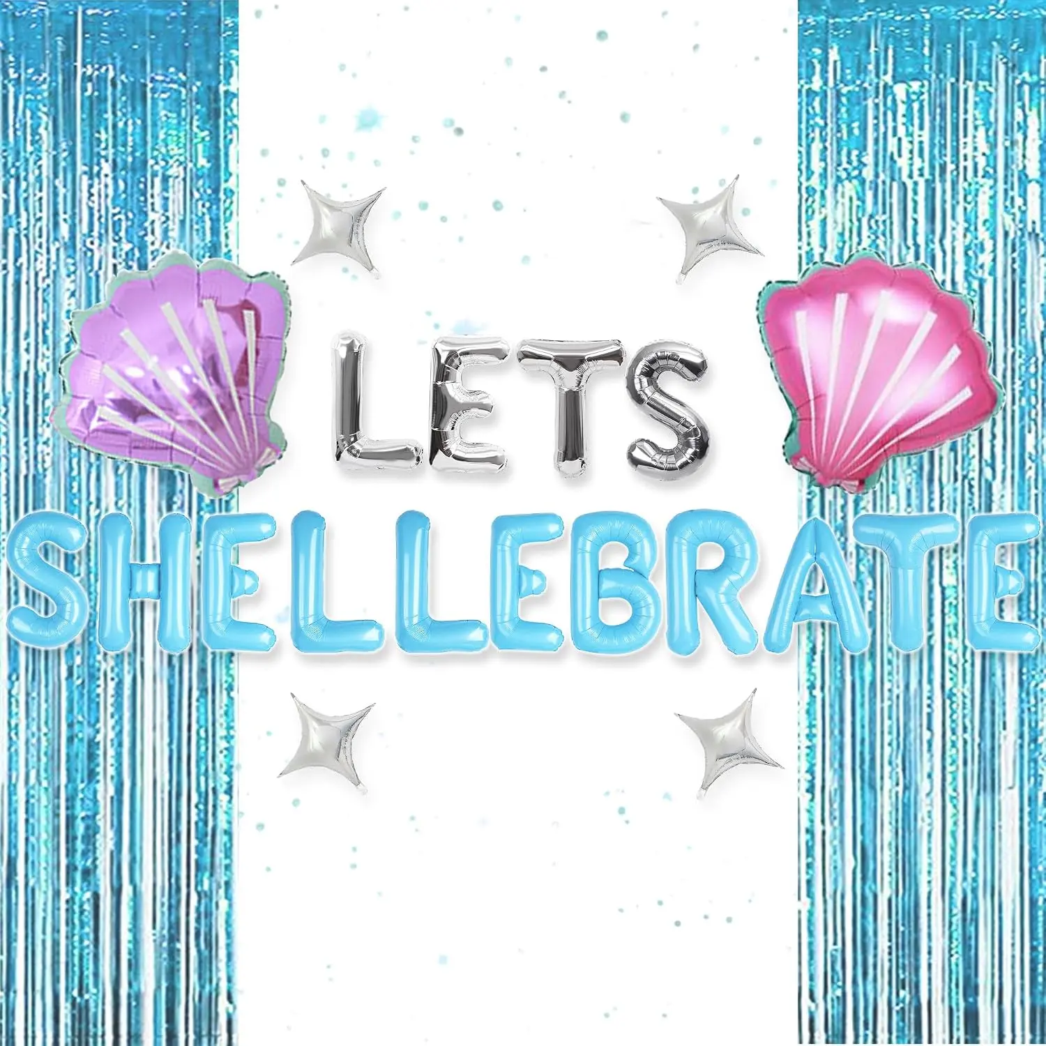 Ocean Seashell Mermaid Balloons & Let's Shellebrate Star Banner - Mermaid Theme Festive Party Supplies for Bachelorette, Birthday Events | Home Beach Decor