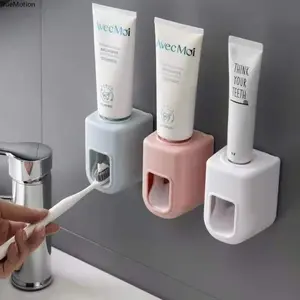 No Drilling Wall Mounted Automatic Toothpaste Dispenser with Toothbrush Holder Waterproof Lazy Bathroom Organizer