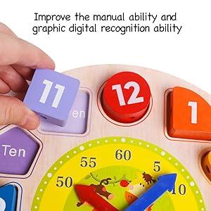 Montessori Wooden Sorting Clock Toy for Toddlers Educational Time Number Shape Animal Puzzle Learning Gift