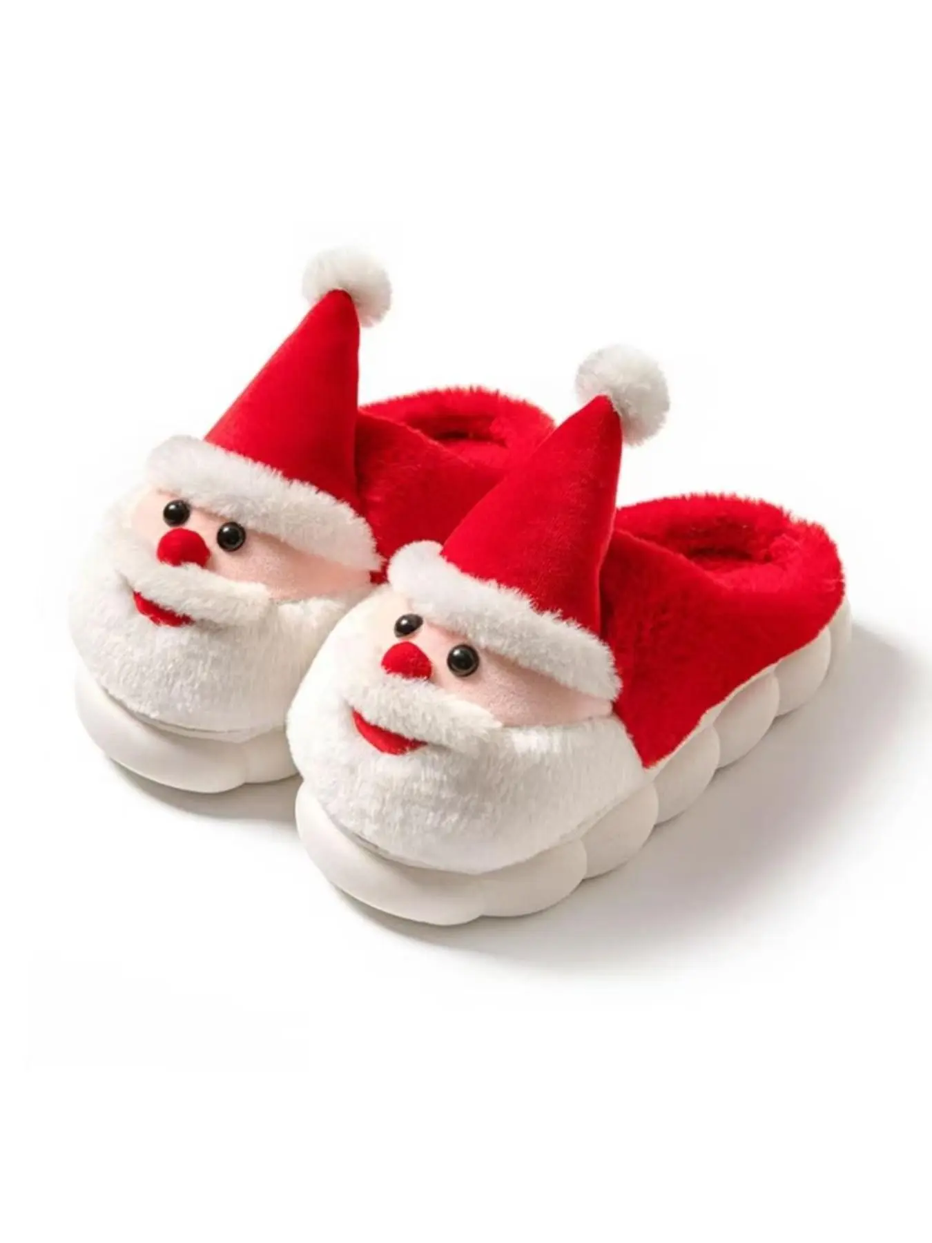 Comfortable Santa Claus Plush Slip-On Shoes, Cartoon Christmas Fuzzy Cloud Thick Sole Non-Slip Home Shoes, Ideal for Bedroom, Holiday Parties