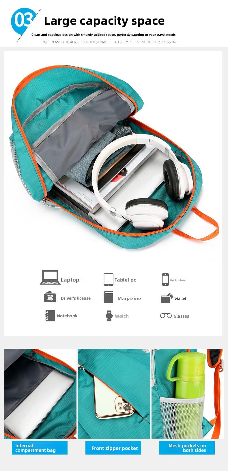 Sports Backpack Lightweight Travel Portable Folding Bag Men and Women Outdoor Mountaineering Bag Hiking Waterproof Backpack