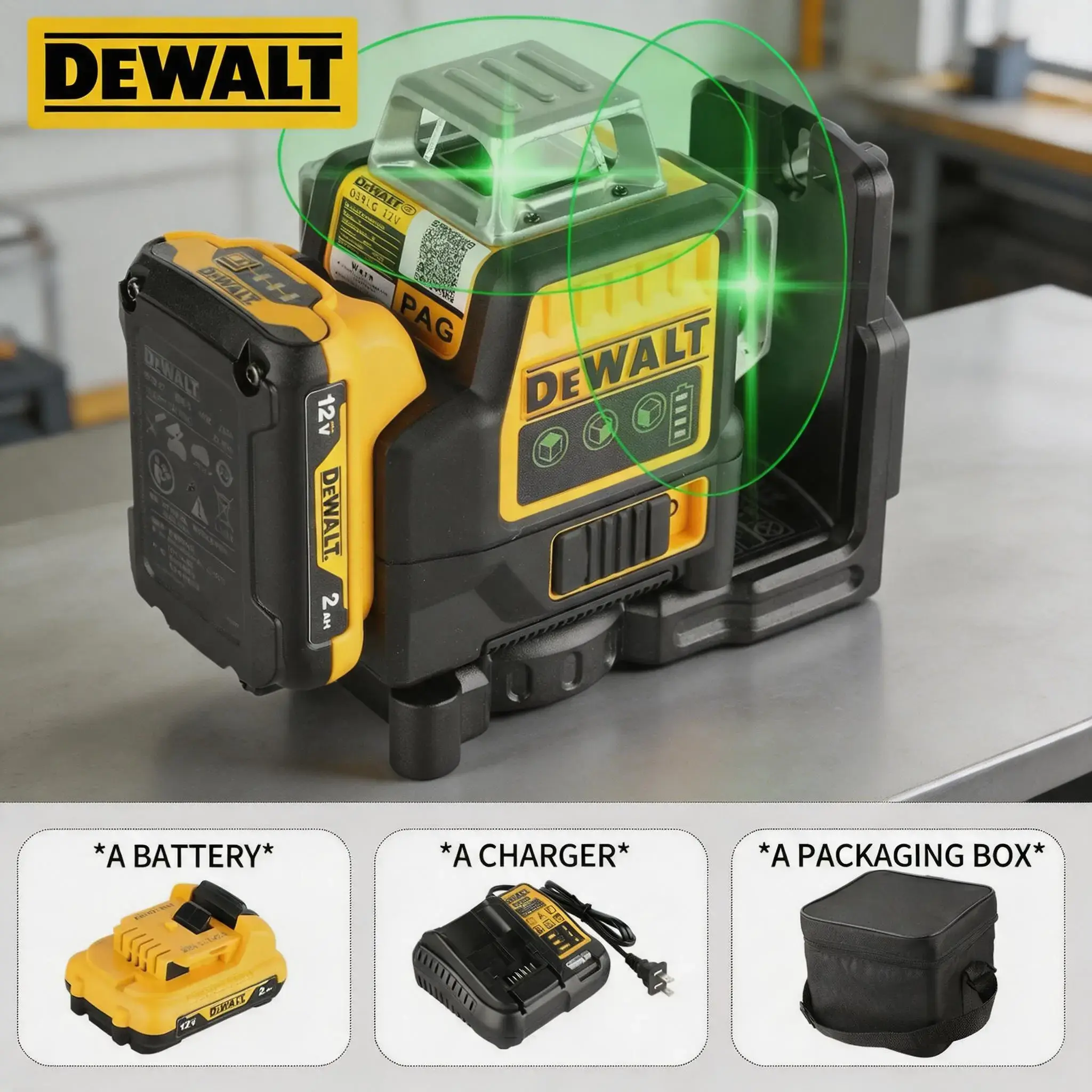 2026   DEWALT 089LG 12V Lithium Battery 3 Sides 360 Degrees 12 Lines High-precision laser level for home improvement, woodworking construction projects or DIY projects leveler tool