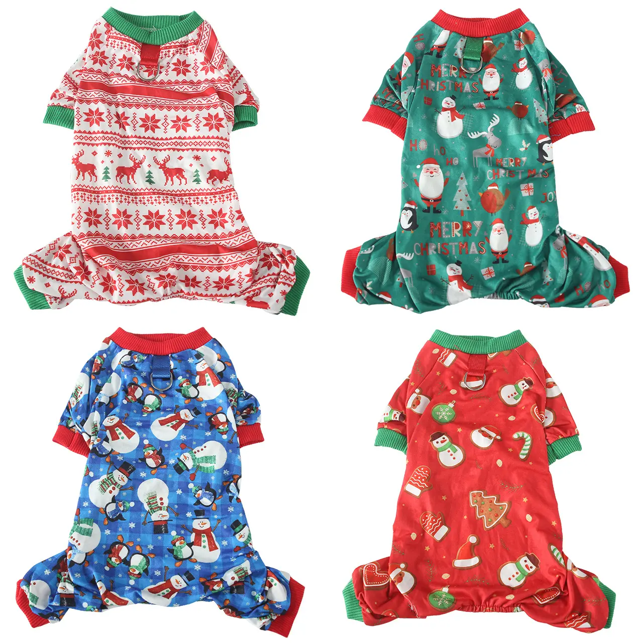 Small Breed Cartoon Printed Dog Jumpsuit - 4-Legged, Built-In D-Ring, Soft Stretchy Breathable Pet Pajamas for Daily Indoor Wear & Holiday Outfits (Ideal for Bichon)