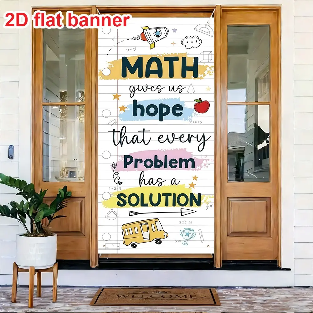 2D Door Banner, Backdrop Banner, Party Background, Math Theme Front Door Porch Sign, Classroom Welcome Curtain, Back-To-School Hanging Banner Decor, Party Decoration Supplies, 35.4x70.8 Inches
