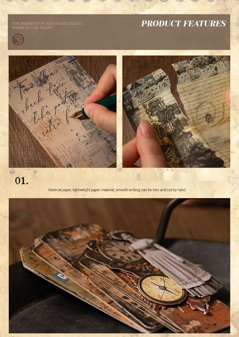 220 sheets/set, retro material pack, character theme, hard cardboard and light paper materials, creative DIY materials, handbooks and handmade materials.