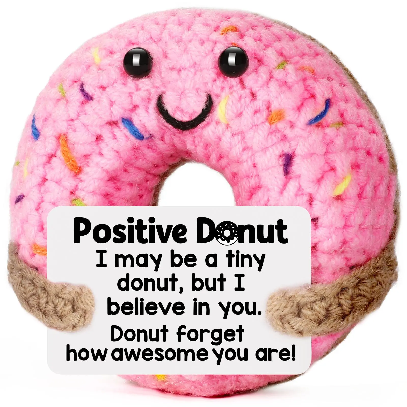 Hand Knitted Donut Plushie - Ultra Soft Skin-Friendly Stuffed Toy, Portable Anxiety Relief Pocket Buddy, Cute Keyring-Bag Accessory, Hanging Car Ornament, Unique Handmade Collectible for All Ages