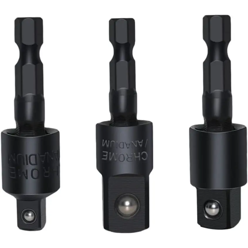 Stainless Steel Hex Shank Socket Adapter Extension Set (3 Adapters, 1/4"-3/8"-1/2" Bits) - Quick Change, 360° Rotatable, Spring Ball Lock Tool for Power Drills & Ratchets, Turns Drill Into High-Speed Nut Driver