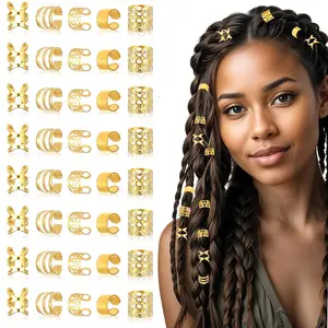 40Pcs/10Pcs Unisex Gold & Silver Dreadlock Hair Ring Set, chic braid cuffs for hair extensions. Durable decorative hair accessories, ideal for daily styling, parties and festivals for both men and women.