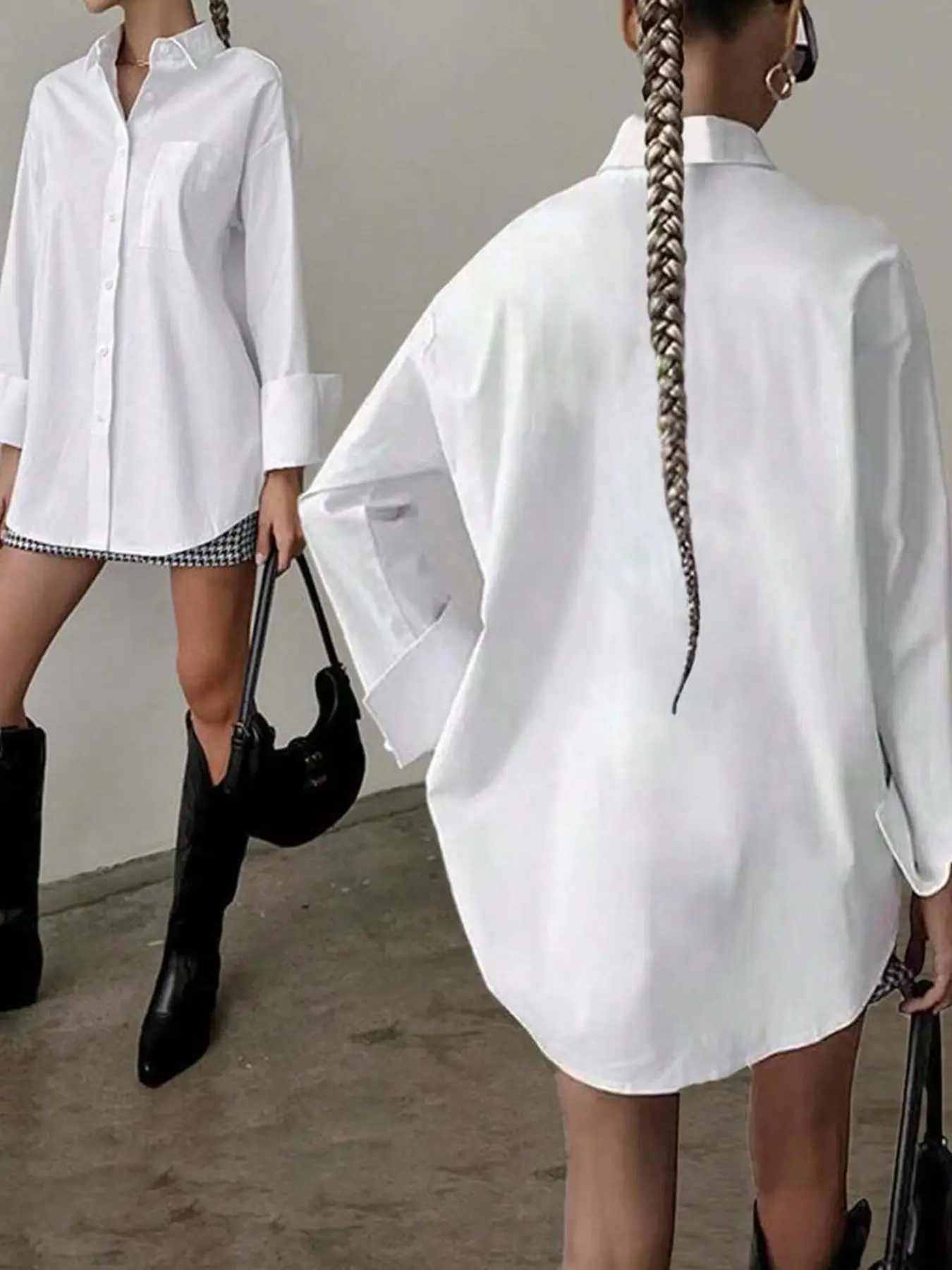 French Oversize Oversized Loose Fit Blouse for Women, Lapel Collar Button Front, Long Sleeve Casual Shirt, All Seasons, Trendy and Versatile Top