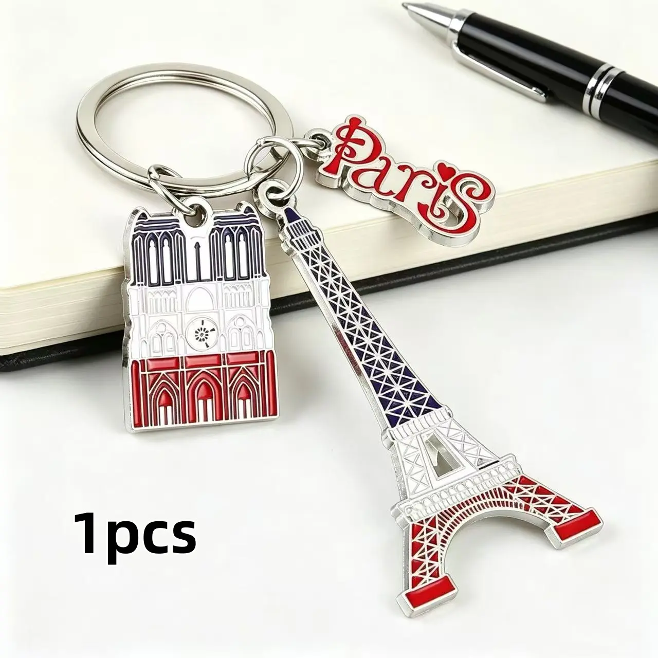 1 piece Paris keychain with oil-sealed rubber coating, featuring the Eiffel Tower, made of zinc alloy metal keychain.