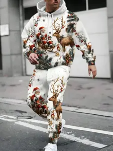 Christmas Theme Hoodie Set, Long Sleeve & Pants, Casual Wear, Perfect for Festive Gatherings, Family Events, Holiday