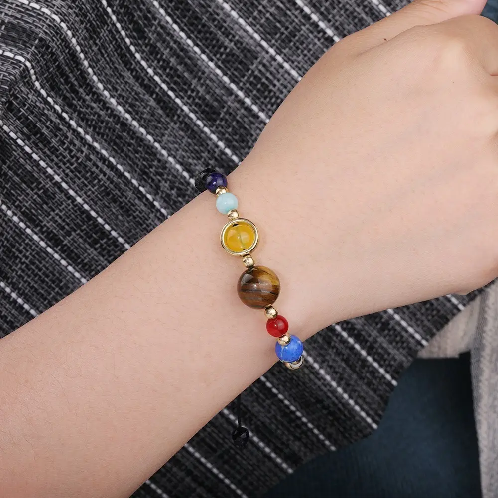 Unisex Galaxy Theme Woven Bracelet - 8 Planets Planetary Beads Natural Stone Jewelry, Daily Wear Bag Charm Accessory for Astronomy Lovers, New Arrival Unique Niche Gift, Unisex Jewelry