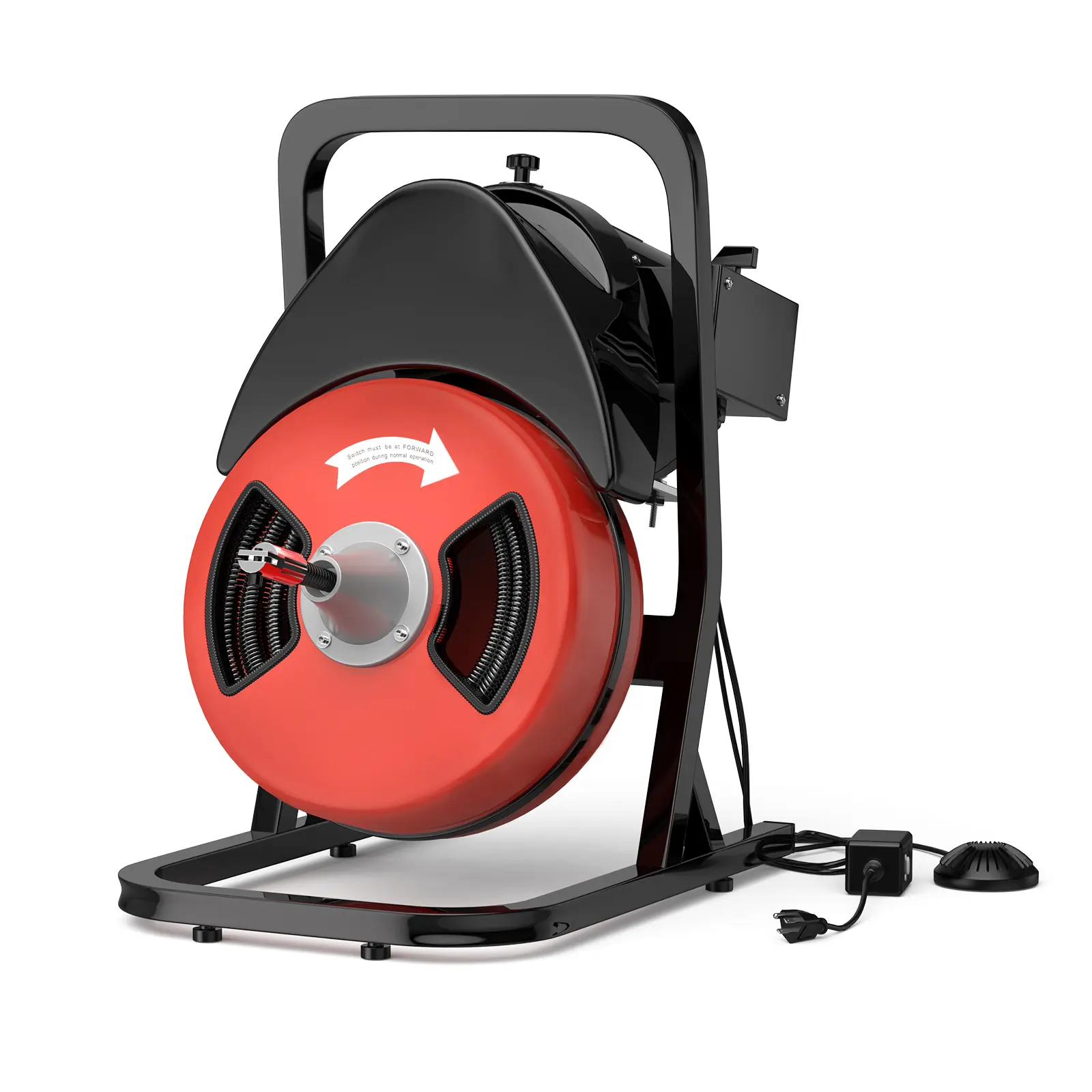 Heavy Duty Electric Drain Cleaner Machine, 450W Auto Feed Sewer Snake Auger with 50FT x 1/2IN Steel Core Cable, 4 Cutters, Air Foot Switch, Portable Drain Auger on Wheels for 1 to 4 in Pipes, Kitchen Sink, Floor Drain, Toilet & Outdoor Sewer Lines