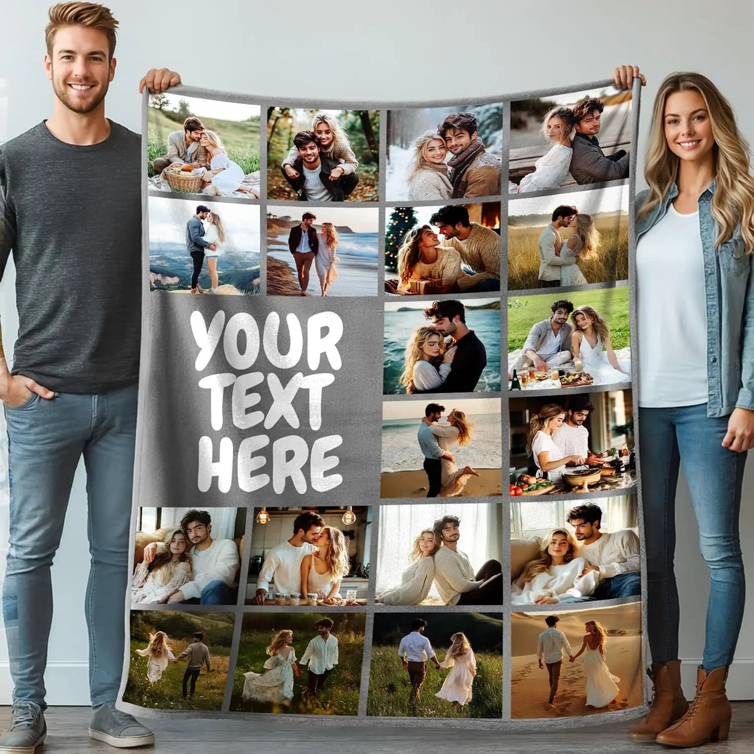 Picture Blanket Customized Custom Blanket with 20 Photos for Adults, Customized Blankets with Photos for Mom Dad, Personalized Birthday Gift for Women