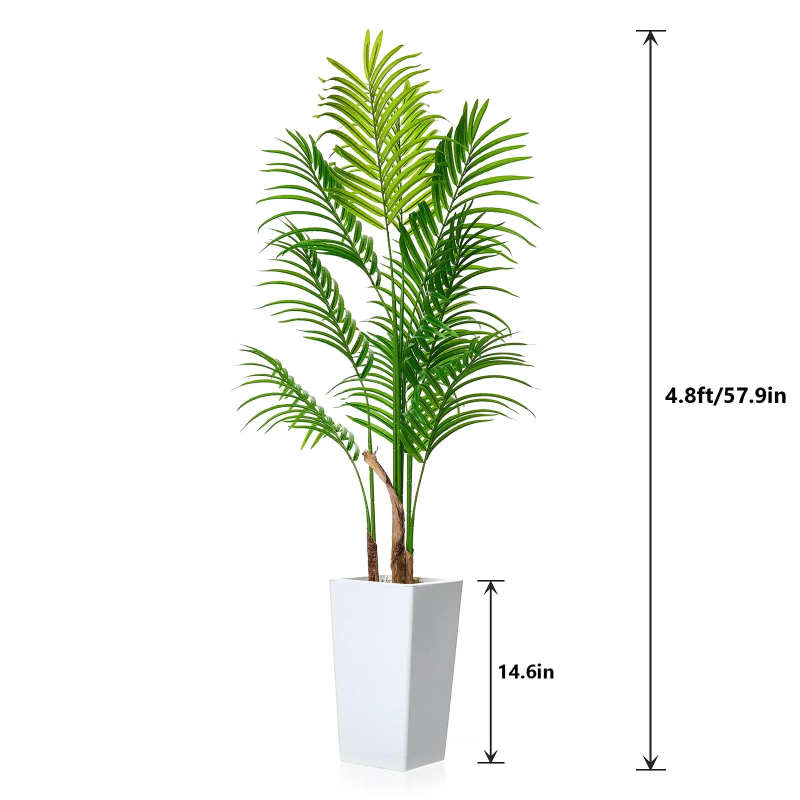 Artificial Tropical Areca Palm Tree 5ft, Lifelike Faux Potted Plant Equipped with White Tall Planter, Decorative Fake Tree for Indoor Living Room, Bedroom and Home Office