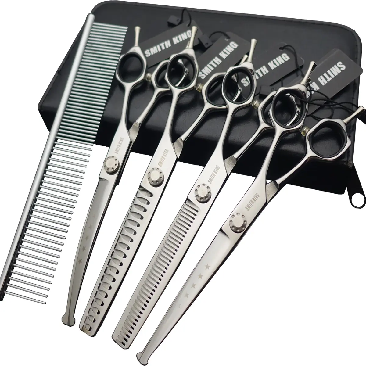 7 inches Safe Dog Grooming Scissors Set with Round Tip,Straight & Thinning & Curved Shears Set with comb for Dog & Cat Grooming&human hair cutting with comb