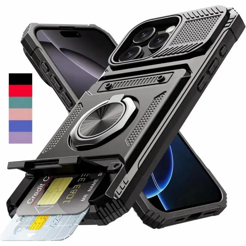 Cardholder phone case with card slots [holds 2 cards] 360° magnetic rotating stand, drop-proof protective wallet phone case, compatible with iPhone 17 Pro Max,16 Plus,15 Pro Max,14,13,12,11 & Samsung Galaxy S25 Ultra,S24 Plus,S23 FE,A56 A55 A36 A35 A26.,,