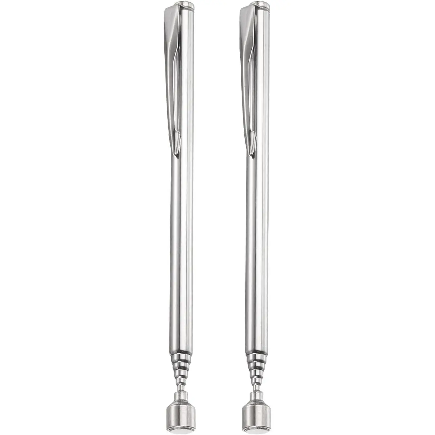 2pcs Telescoping Magnetic Pickup Tool 1.5LB Stainless Steel 4.7" 19.7" Extendable Magnet Retrieval Stick with Pocket Clip for Car Industry Garage Office, Silver