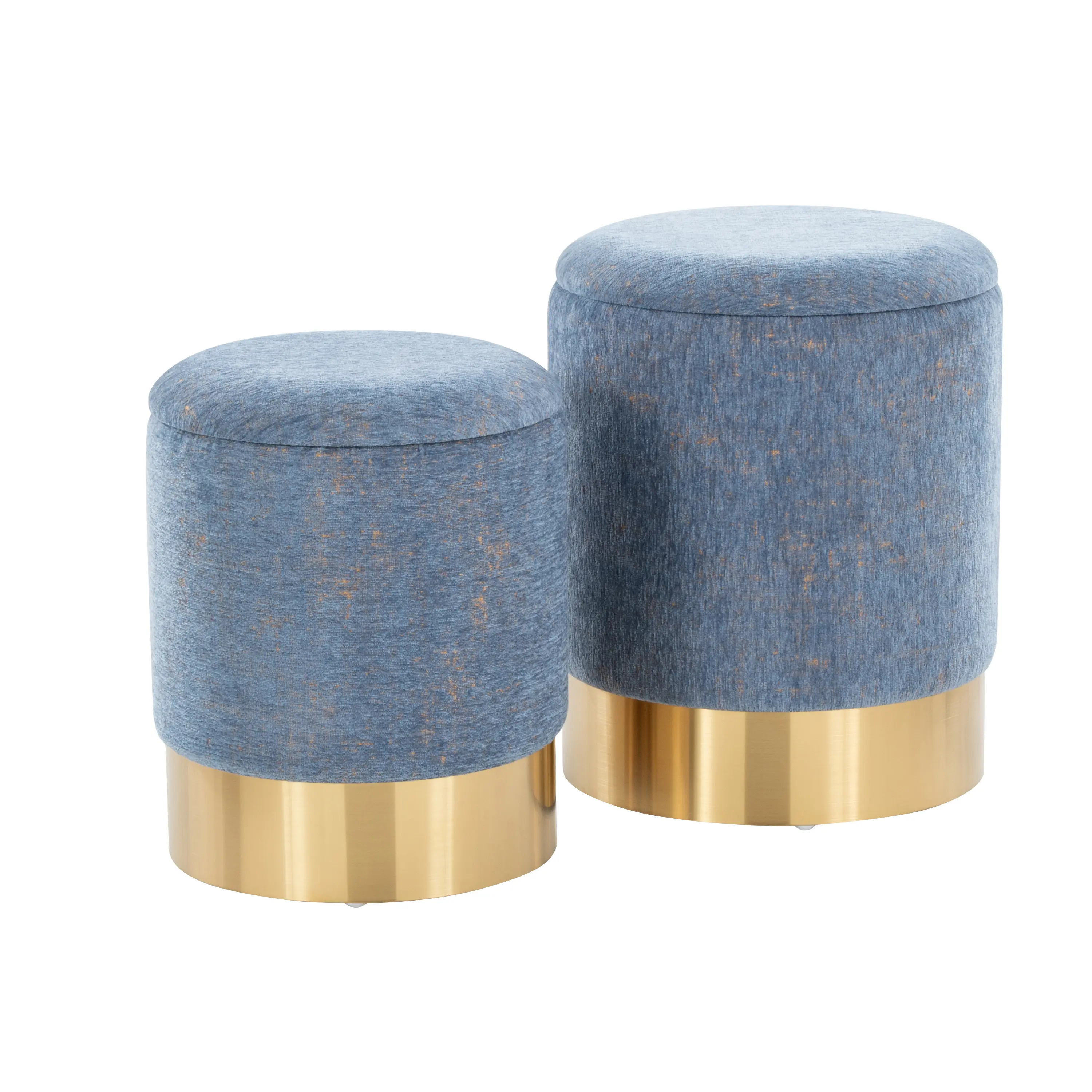 ARCH Contemporary Nesting Ottoman Set Gold Metal Frame Blue Fabric Upholstered Footstool Stool for Living Room Bedroom Modern Accent Furniture Space Saving Stackable Seating, Home Furniture and Household Product Search Terms for US Online Shopping