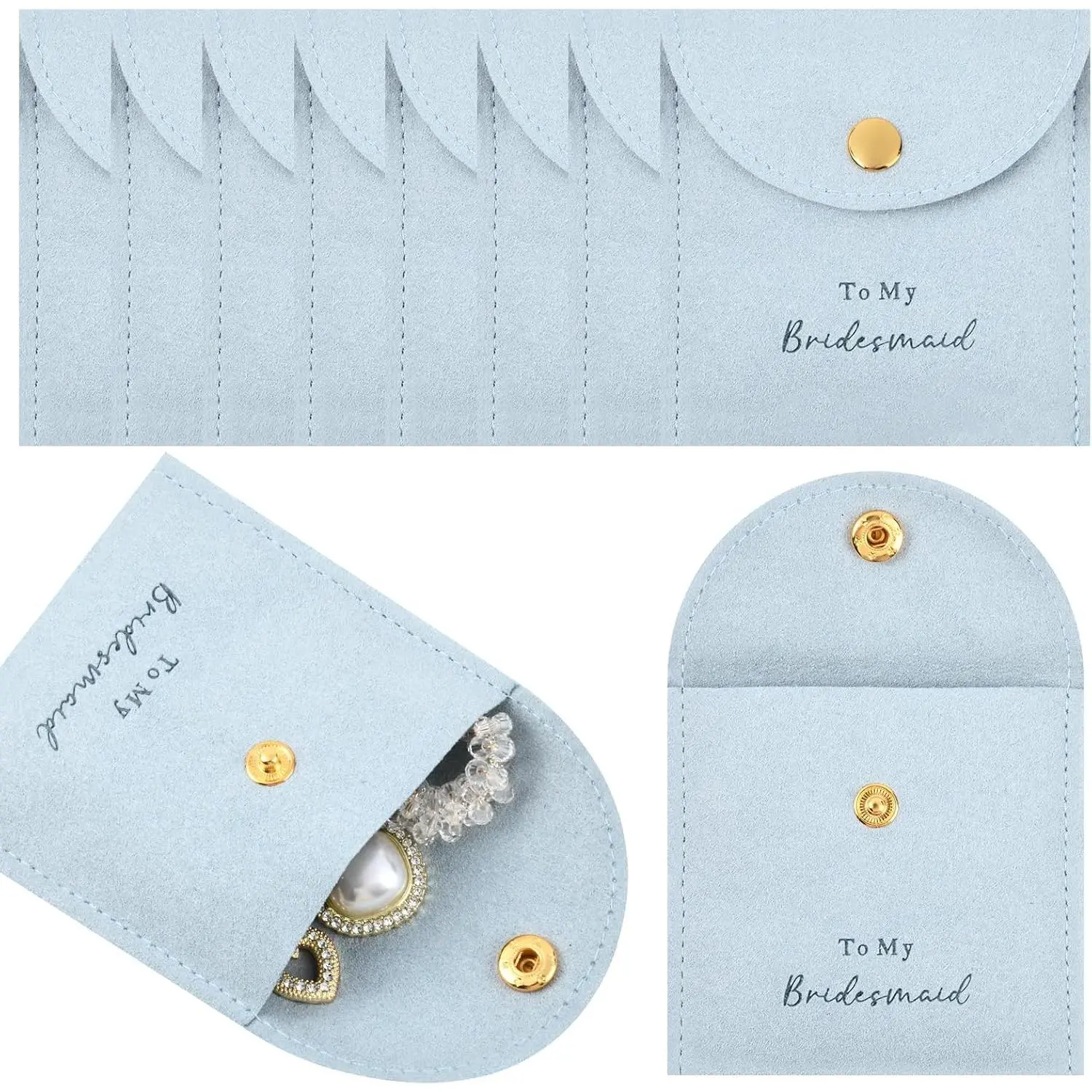 Bags Bridesmaid Gifts Set of 8  Small  Pouch with Button Bracelet Earring Necklace Packaging Bridesmaid Proposal  Bags Bridal Party Favors Gifts (Light Dusty Blue)