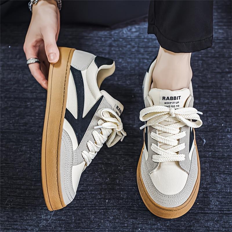 Men's Retro Color Block Thick-Soled Skate Shoes, Comfortable Non-Slip Durable Lace-Up Rubber Sole Canvas Sneakers, Men's Shoes