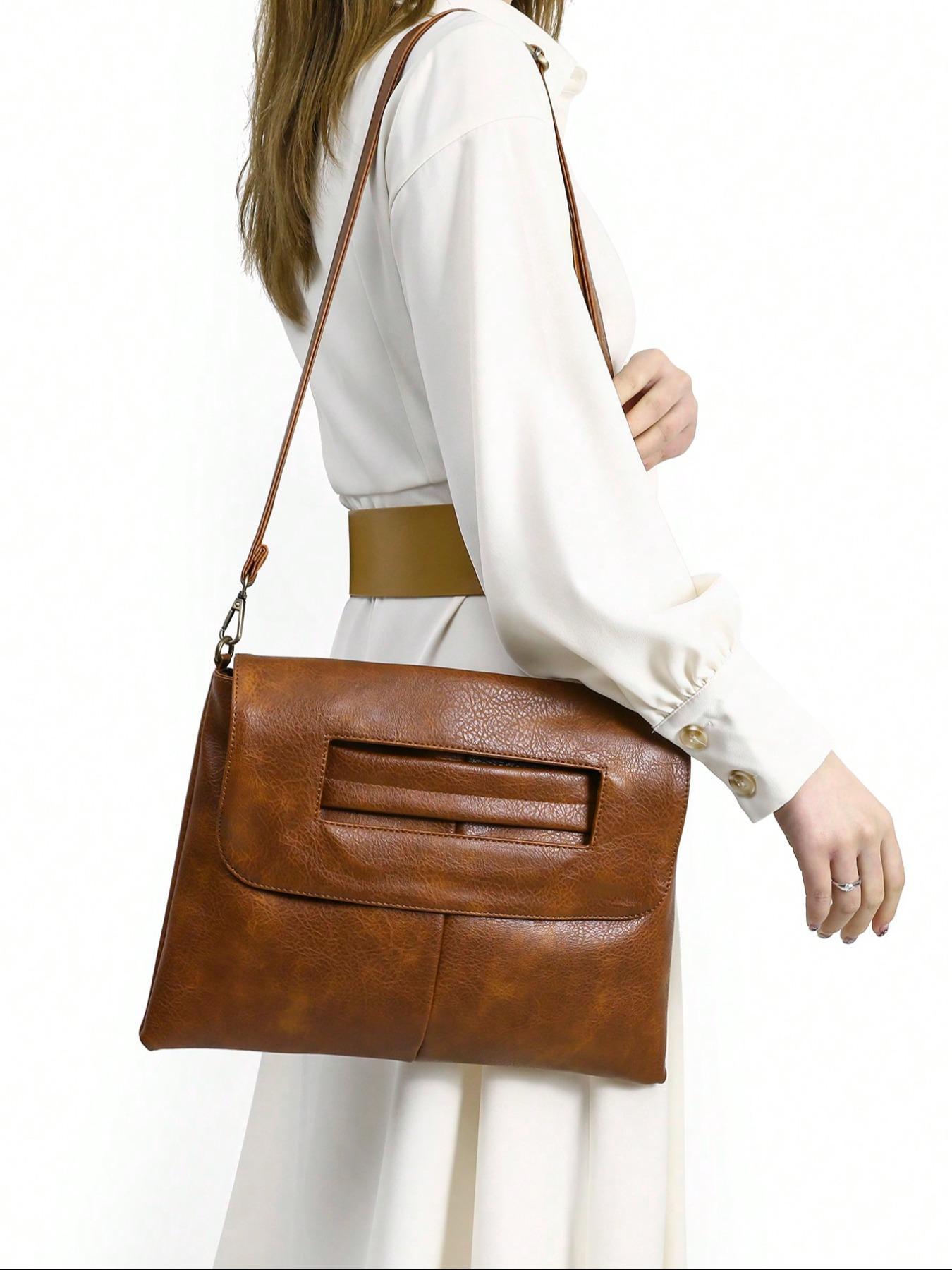 Women's Solid Color Shoulder Bag, Fashionable Large Capacity Crossbody Bag for Work & Daily Used, Casual Trendy Versatile High-quality Daily Commuting Bag, Handbag Shoulder Purse