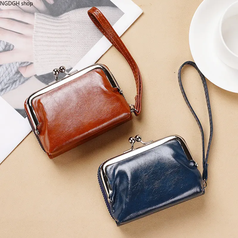 Kisslock Purse for Women, Compact Leather Wristlet Clutch with Card Holder, Small Wallet for Daily Carry, Wristlet Purse, Fashion Purses