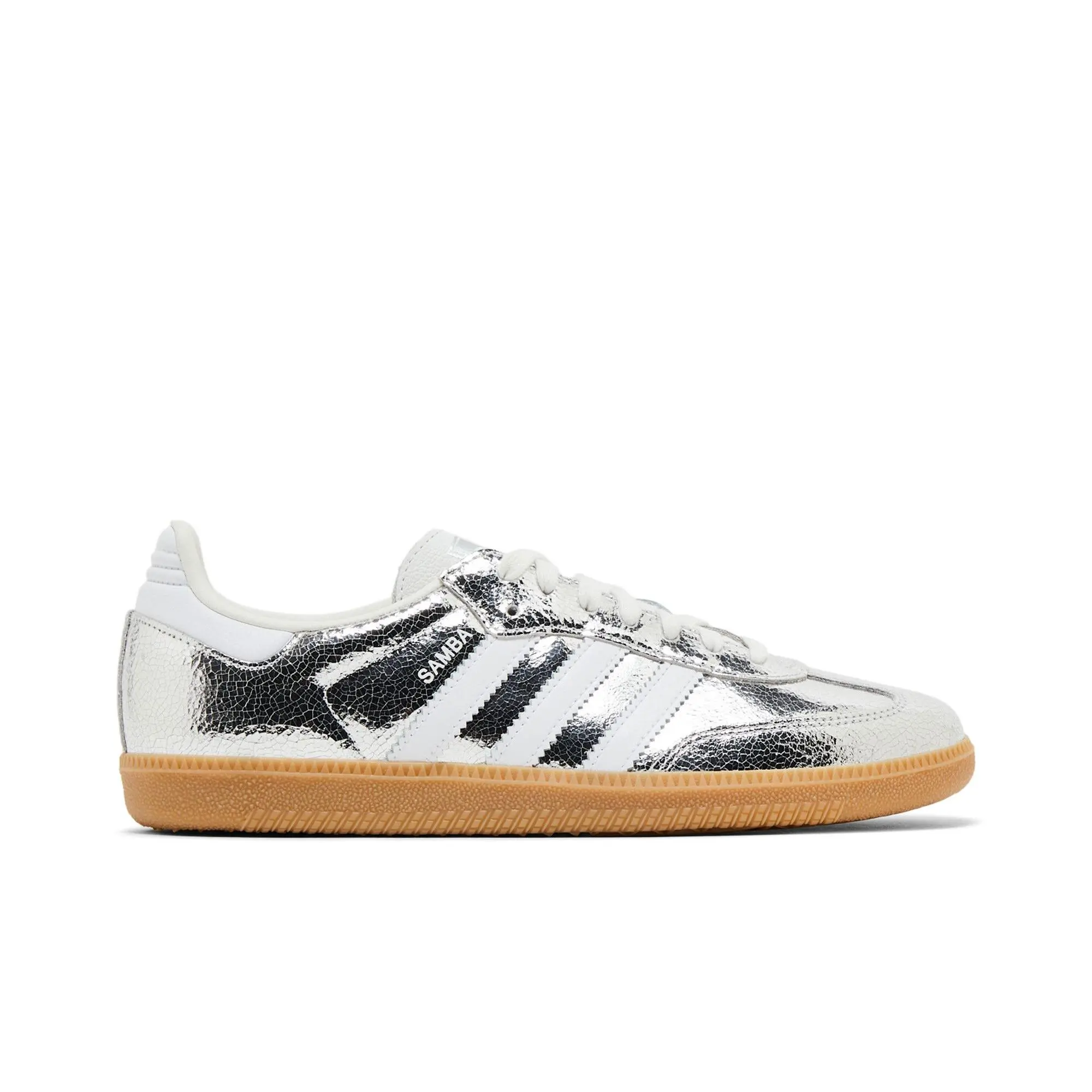 adidas Womens Samba OG 'Cracked Metallic Pack - Silver' (women's sizes) Silver Metallic/Footwear White/Core White sneakers JR0035